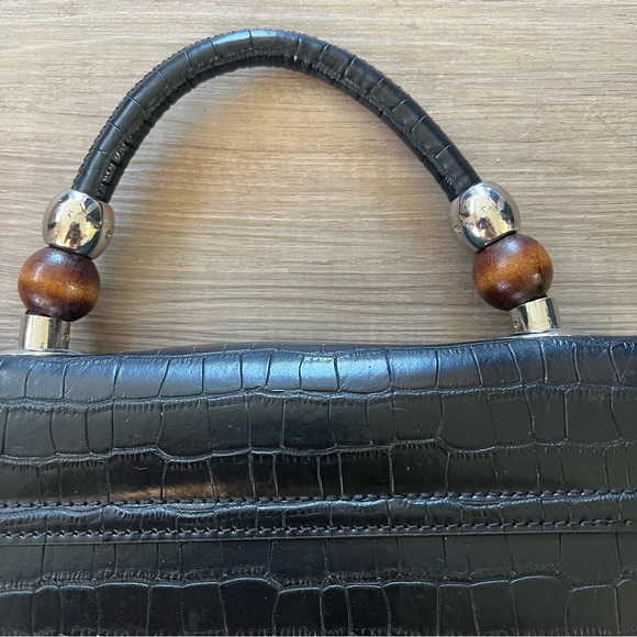 WeWoreWhat Black Croc Leather Purse w Brown/Silver Beads- Removable Strap - Picture 5 of 7